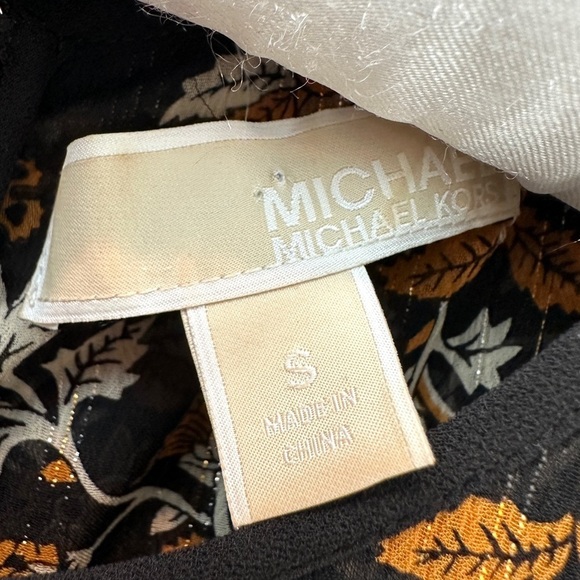 MICHAEL KORS | Bohemian Black & Gold Metallic Floral Long Sleeve Dress | Small - Picture 7 of 8